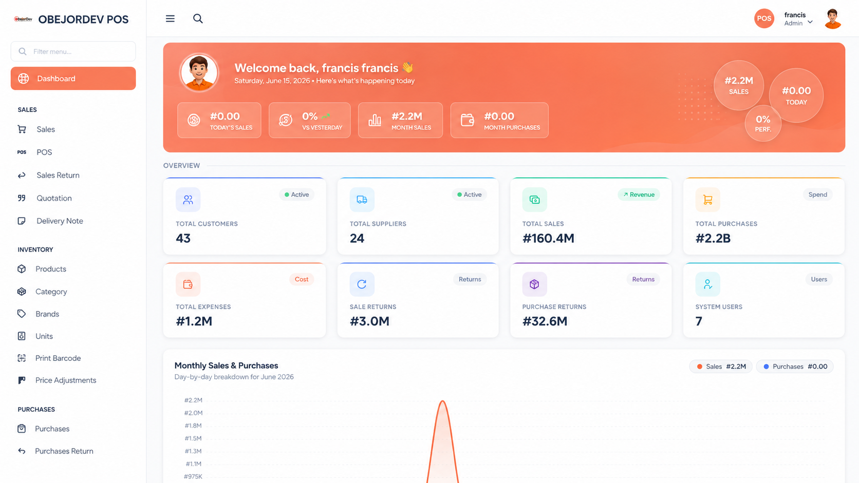 ObejorDev POS dashboard preview